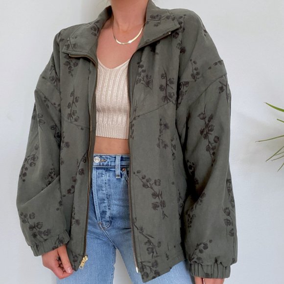 90s Deep Sage Botanical Oversized Coat - Picture 3 of 9